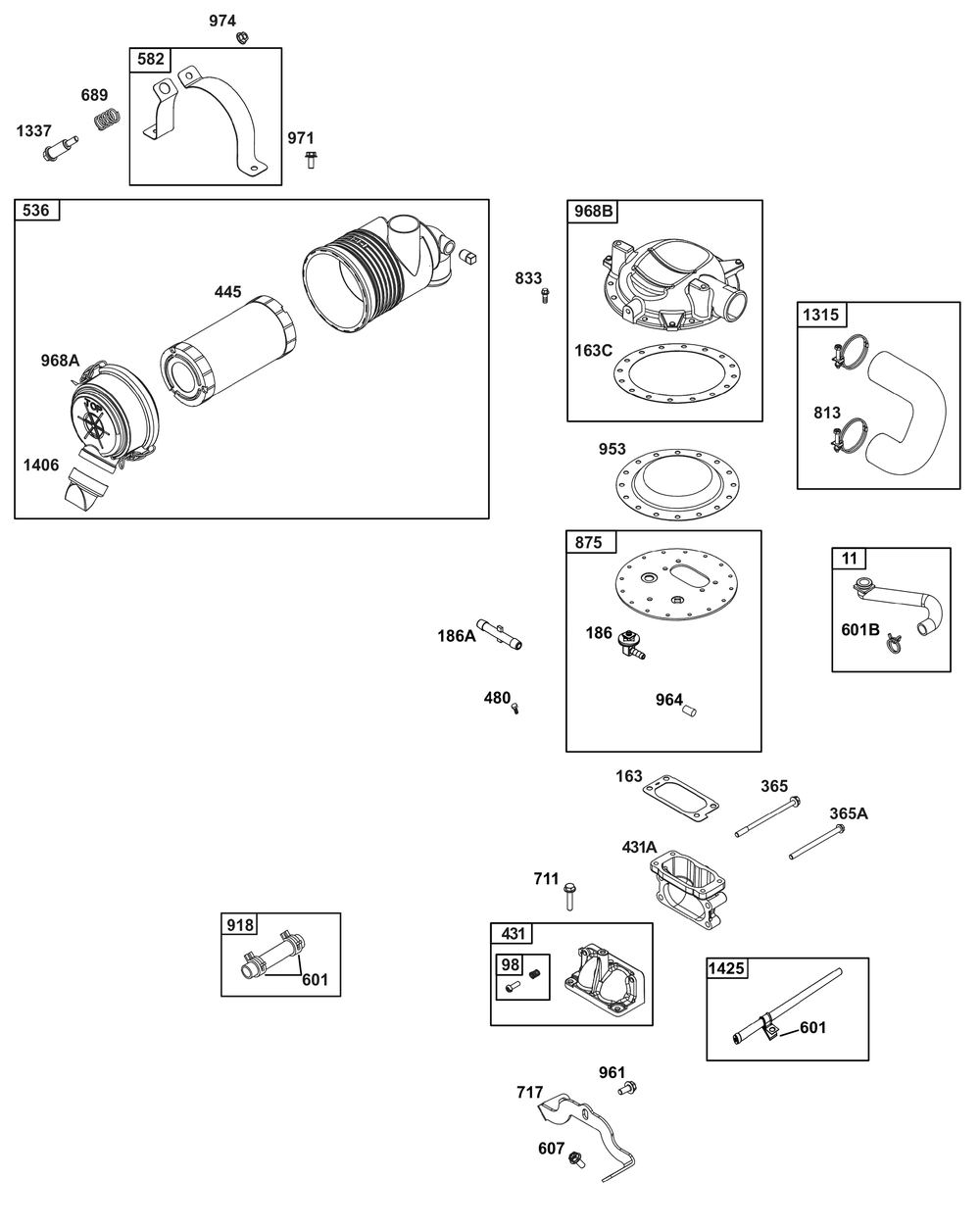 Air Cleaner Group Diagram and Parts List for 386447-3312-G1 200000 - 399999 Briggs and Stratton Engine